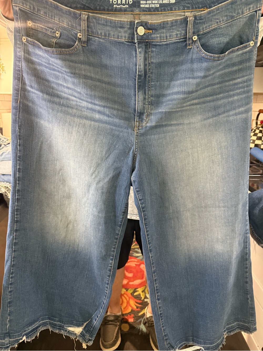 torrid Medium Light Blue raw edge wide Jeans